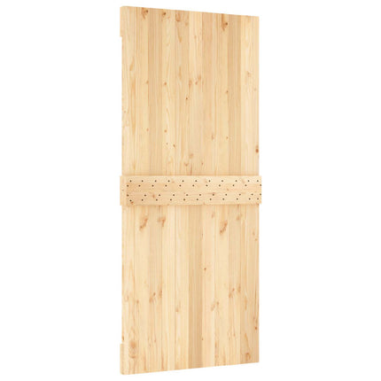 Skjutdörr Naturlig och svart 90 x 210 cm Massiv furuträdörr