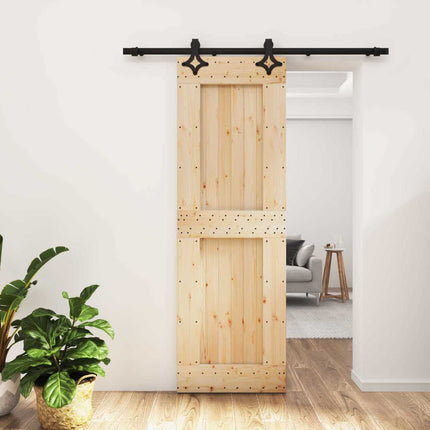 Skjutdörr Naturlig och svart 70 x 210 cm Massiv furuträdörr