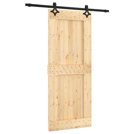 Skjutdörr Naturlig och svart 85 x 210 cm Massiv furuträdörr
