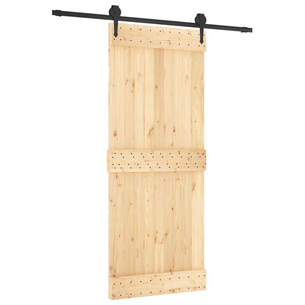 Skjutdörr Naturlig och svart 85 x 210 cm Massiv furuträdörr