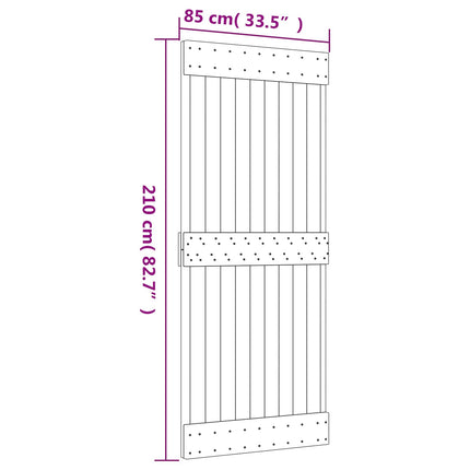 Skjutdörr Naturlig och svart 85 x 210 cm Massiv furuträdörr