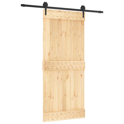 Skjutdörr Naturlig och svart 90 x 210 cm Massiv furuträdörr