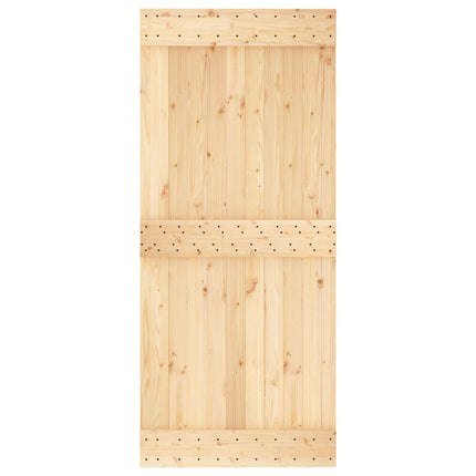Skjutdörr Naturlig och svart 90 x 210 cm Massiv furuträdörr
