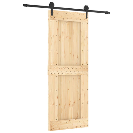 Skjutdörr Naturlig och svart 80 x 210 cm Massiv furuträdörr