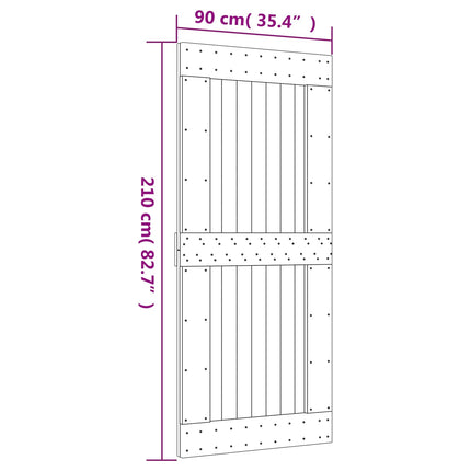 Skjutdörr Naturlig och svart 90 x 210 cm Massiv furuträdörr