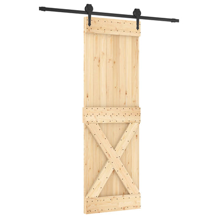 Skjutdörr Naturlig och svart 70 x 210 cm Massiv furuträdörr