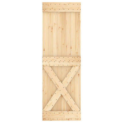 Skjutdörr Naturlig och svart 70 x 210 cm Massiv furuträdörr