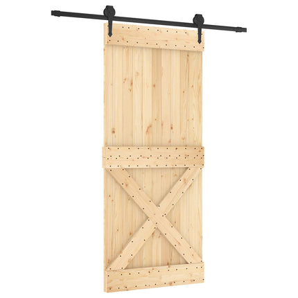 Skjutdörr Naturlig och svart 90 x 210 cm Massiv furuträdörr