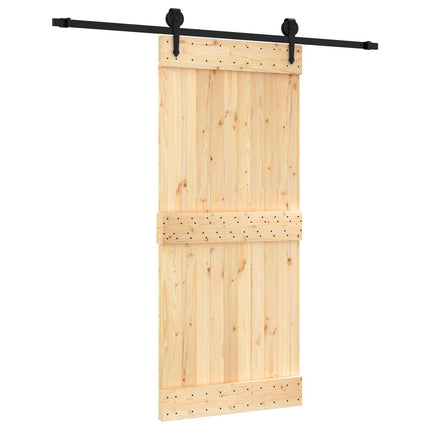 Skjutdörr Naturlig och svart 90 x 210 cm Massiv furuträdörr