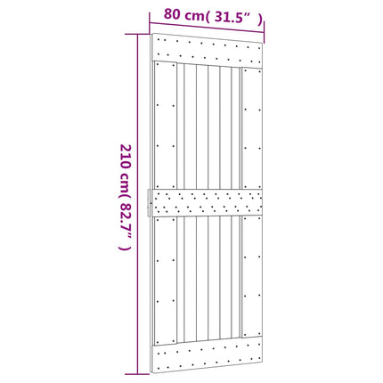 Skjutdörr Naturlig och svart 80 x 210 cm Massiv furuträdörr