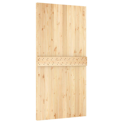 Skjutdörr Naturlig och svart 100 x 210 cm Massiv furuträdörr
