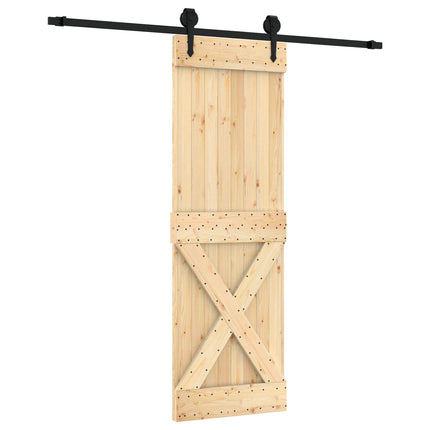 Skjutdörr Naturlig och svart 70 x 210 cm Massiv furuträdörr
