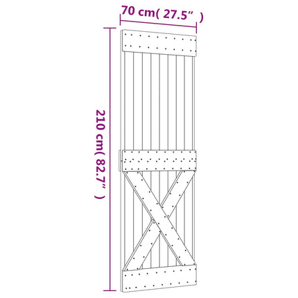Skjutdörr Naturlig och svart 70 x 210 cm Massiv furuträdörr