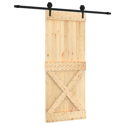 Skjutdörr Naturlig och svart 85 x 210 cm Massiv furuträdörr