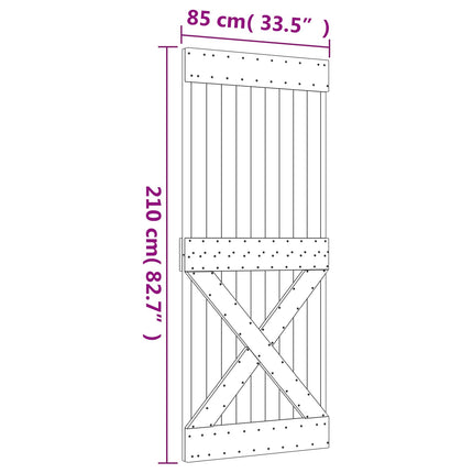 Skjutdörr Naturlig och svart 85 x 210 cm Massiv furuträdörr