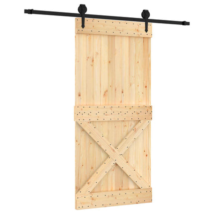 Skjutdörr Naturlig och svart 95 x 210 cm Massiv furuträdörr