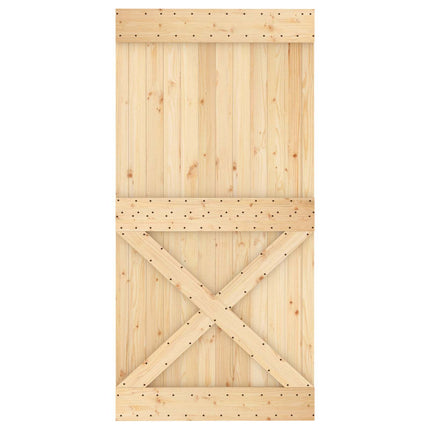 Skjutdörr Naturlig och svart 100 x 210 cm Massiv furuträdörr