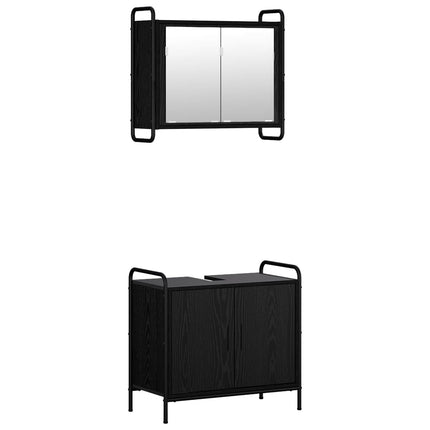 Badrumsskåpsset 2 st Svart ek 65,5 x 34 x 61 cm Konstruerat trä