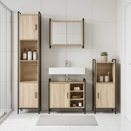 Badrumsskåpsset 4 st Sonoma-ek 40 x 36 x 181 cm Konstruerat trä