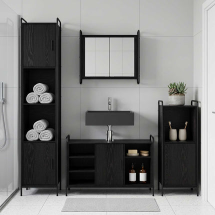 Badrumsskåpsset 4 st Svart ek 40 x 36 x 181 cm Konstruerat trä