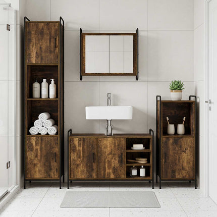 Badrumsskåpsset 3 st Rökt ek 40 x 36 x 99,5 cm Konstruerat trä