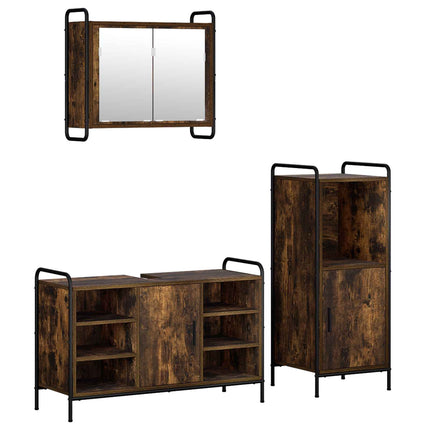 Badrumsskåpsset 3 st Rökt ek 40 x 36 x 99,5 cm Konstruerat trä