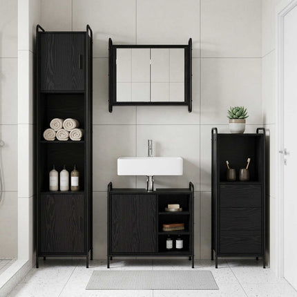 Badrumsskåpsset 3 st Svart ek 40 x 36 x 109,5 cm