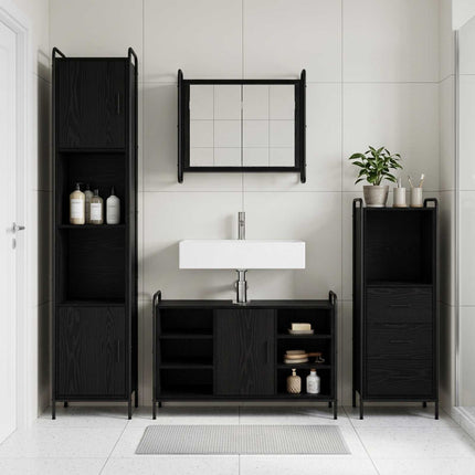 Badrumsskåpsset 4 st Svart ek 40 x 36 x 181 cm Konstruerat trä