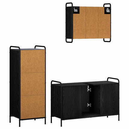 Badrumsskåpsset 3 st Svart ek 40 x 36 x 109,5 cm