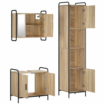 Badrumsskåpsset 3 st Sonoma-ek 40 x 36 x 181 cm Konstruerat trä