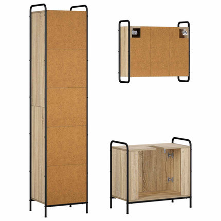 Badrumsskåpsset 3 st Sonoma-ek 40 x 36 x 181 cm Konstruerat trä