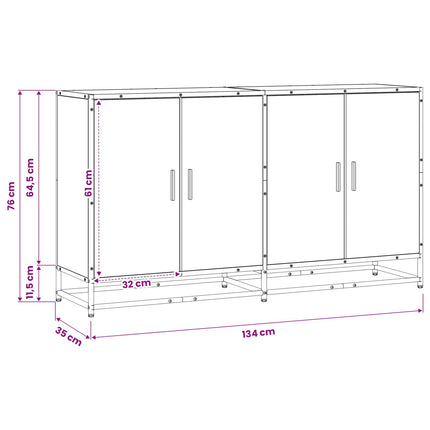 Sideboard Svart ek 134 x 35 x 76 cm Konstruerat trä