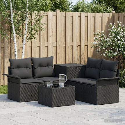 Soffset 6 st 4-Antal sittplatser Svart Poly Rattan och stål
