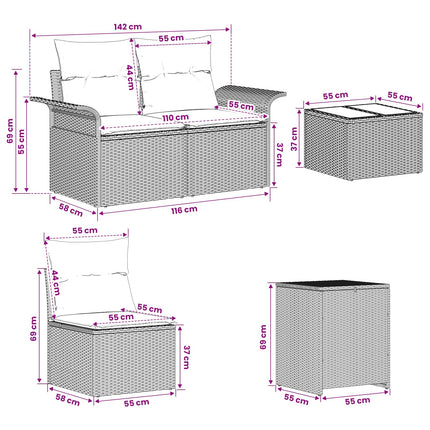 Soffset 6 pcs 4-Antal sittplatser Svart och krämvit