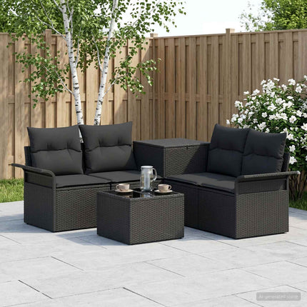 Soffset 6 pcs 4-Antal sittplatser Svart Poly Rattan och stål