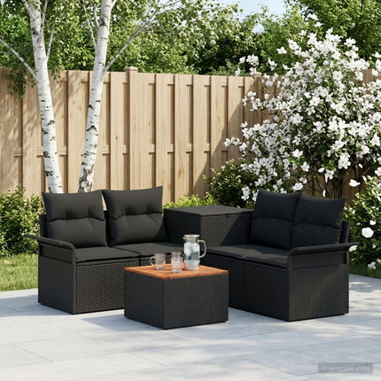 Soffset 6 st 4-Antal sittplatser Svart Poly Rattan och stål