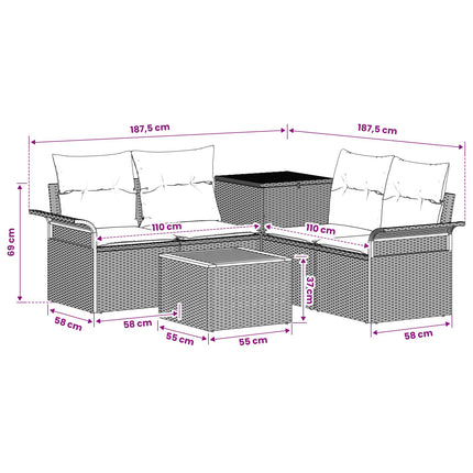 Soffset 6 st 4-Antal sittplatser Svart Poly Rattan och stål