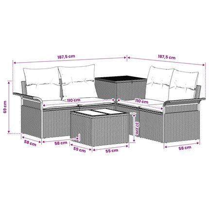 Soffset 6 pcs 4-Antal sittplatser Brun och krämvit