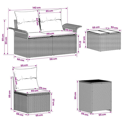 Soffset 6 pcs 4-Antal sittplatser Ljusgrå och mörkgrå