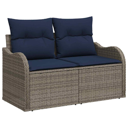 Soffset 6 st Grå och Marinblå Poly Rattan och stål