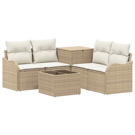 Soffset 6 st Beige och krämvit Poly Rattan och stål