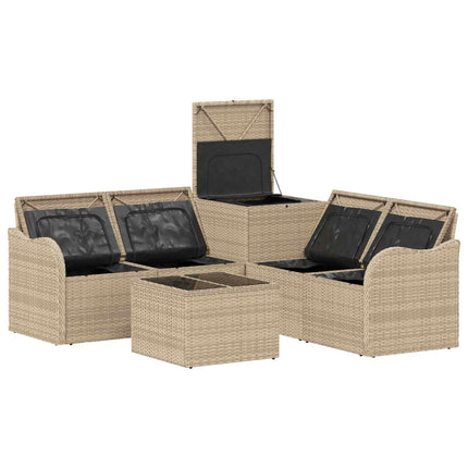 Soffset 6 st Beige och krämvit Poly Rattan och stål