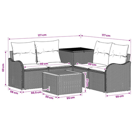 Soffset 6 st Beige och krämvit Poly Rattan och stål