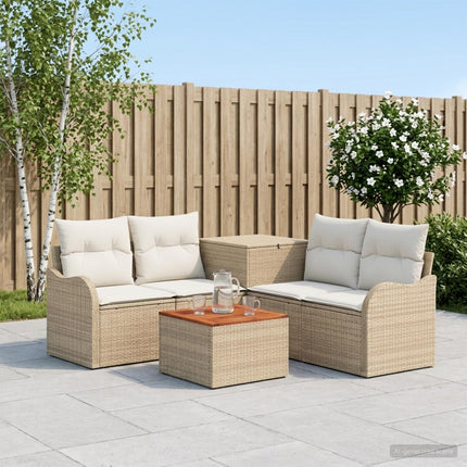 Soffset 6 st Beige och krämvit Poly Rattan och stål