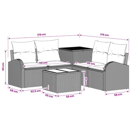 Soffset 6 st Svart Poly Rattan och stål