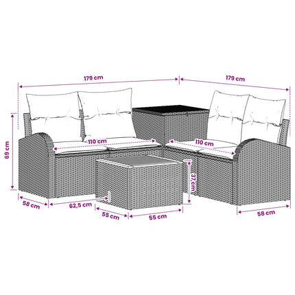 Soffset 6 st Svart Poly Rattan och stål