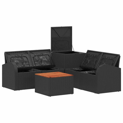 Soffset 6 st Svart Poly Rattan och stål