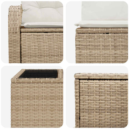 Soffset 6 st Beige och krämvit Poly Rattan och stål
