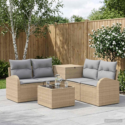 Soffset 6 st Beige och Ljusgrå Poly Rattan och stål