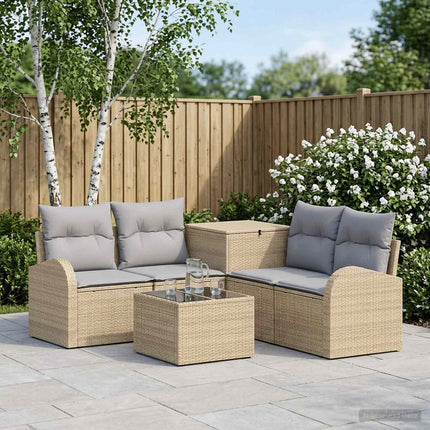 Soffset 6 st Beige och Ljusgrå Poly Rattan och stål